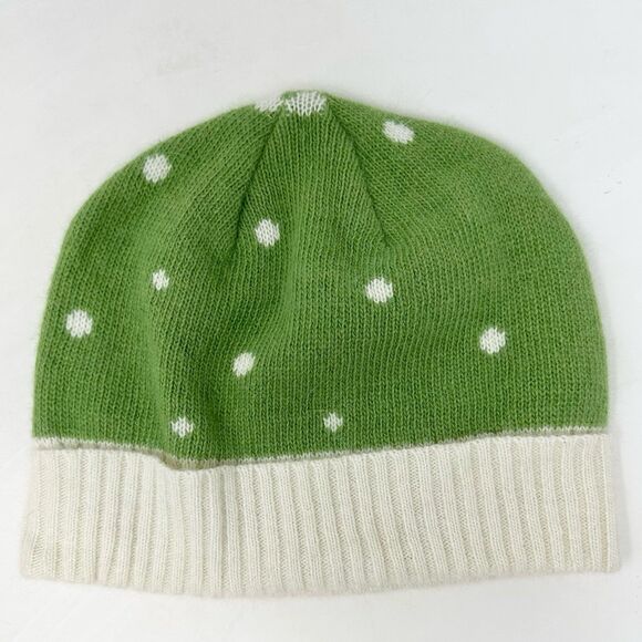 L.L. Bean Green & Ivory Polka Dot Knit Beanie Hat OSFA Angora Lambs Wool - Picture 1 of 9